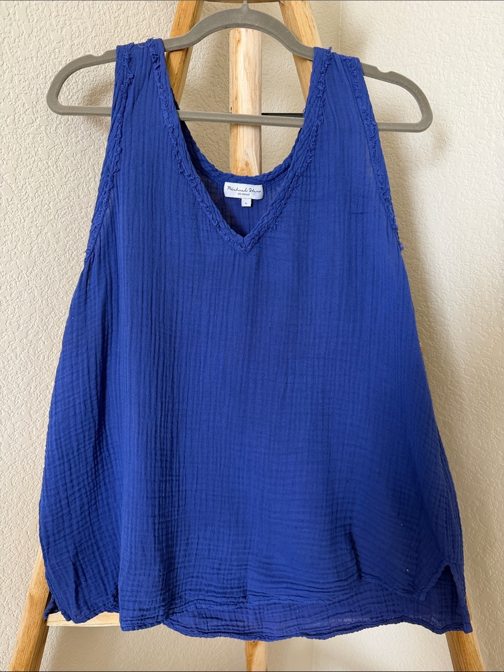 Michael Stars Cobalt Blue V-Neck Gauzy Sleeveless Tank